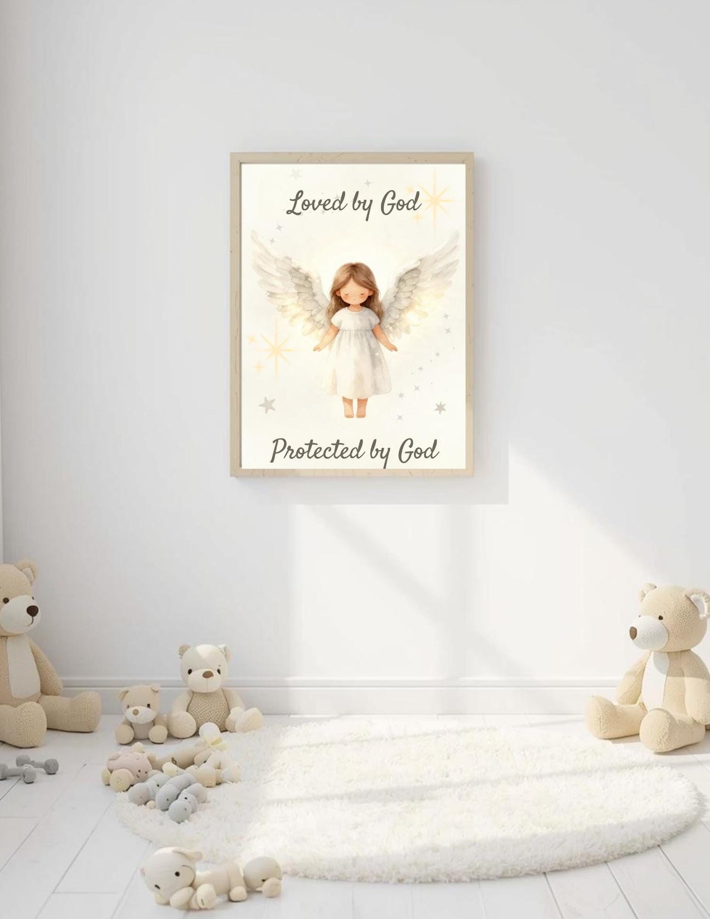 Angel Nursery Print, Loved by God, Protected by God