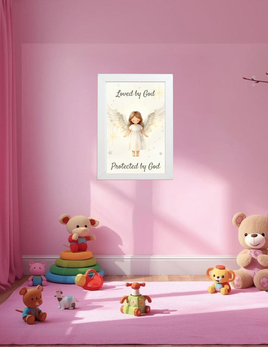 Angel Nursery Print, Loved by God, Protected by God