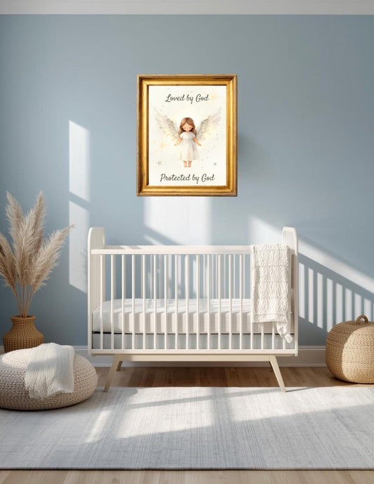 Angel Nursery Print, Loved by God, Protected by God